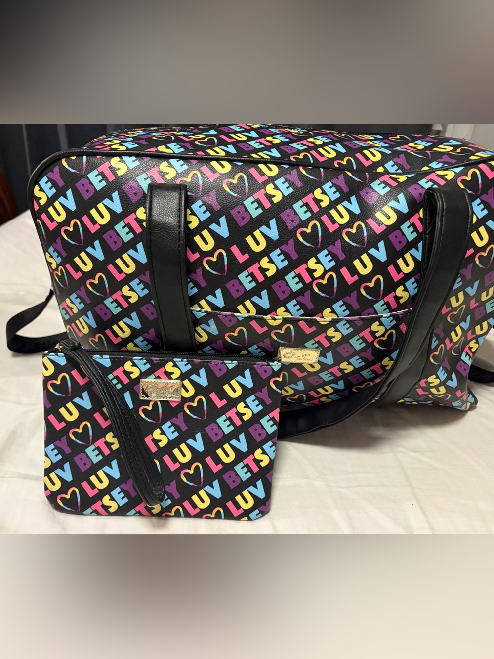 Betsey Johnson Weekender and Wrislet (2 Pieces) Multicolor LUV Logo - Picture 5 of 13